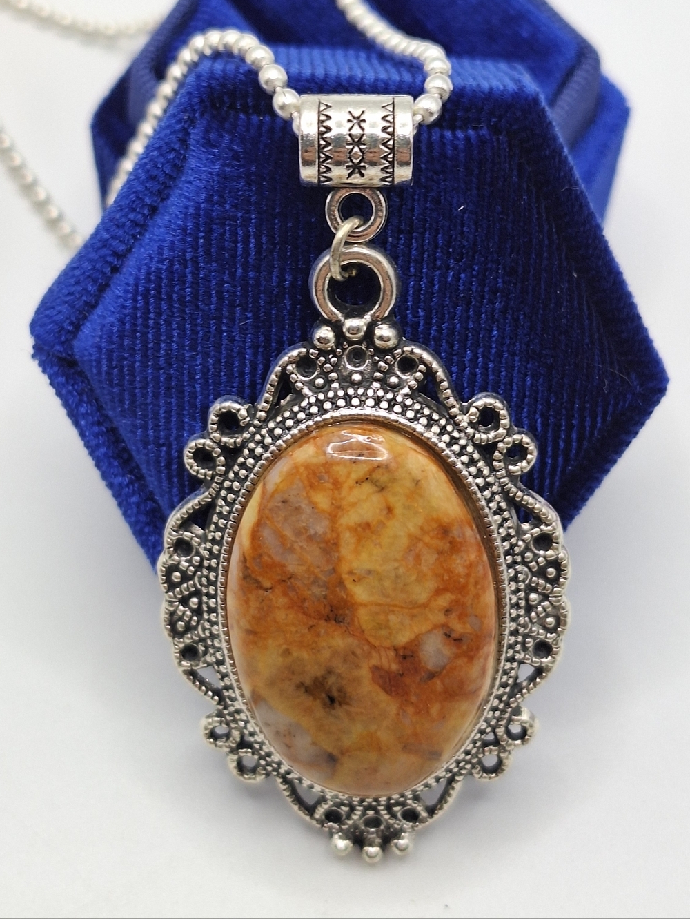 Crazy Lace Agate Necklace Natural Stone Pendant Silver Boho Western Jewelry - Picture 4 of 8